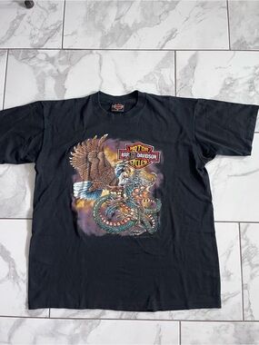Vintage Harley Davidson Eagle vs Dragon 1988 80s Single Shirt Double Sided XL